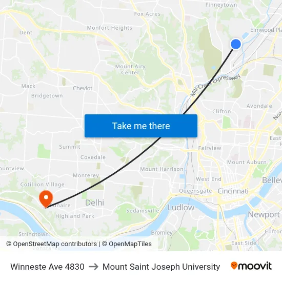 Winneste Ave 4830 to Mount Saint Joseph University map