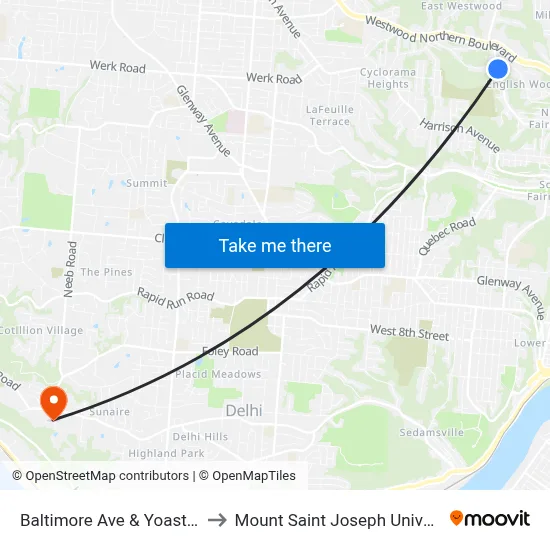 Baltimore Ave & Yoast Ave to Mount Saint Joseph University map