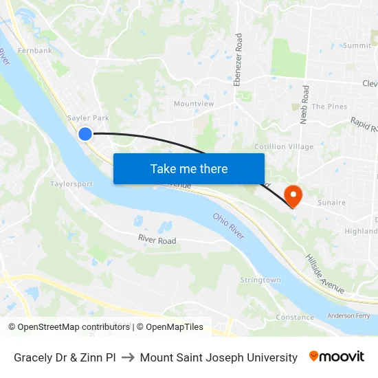 Gracely Dr & Zinn Pl to Mount Saint Joseph University map