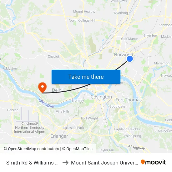 Smith Rd & Williams Ave to Mount Saint Joseph University map