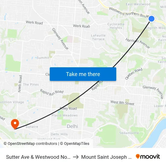 Sutter Ave & Westwood Northern Blvd to Mount Saint Joseph University map