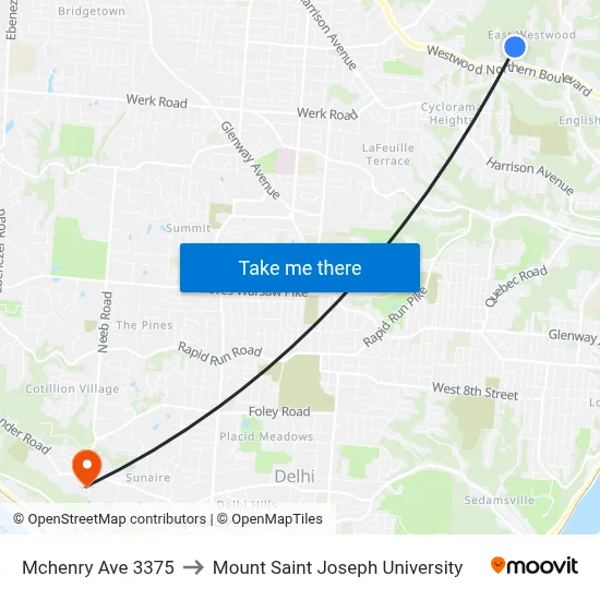 Mchenry Ave 3375 to Mount Saint Joseph University map