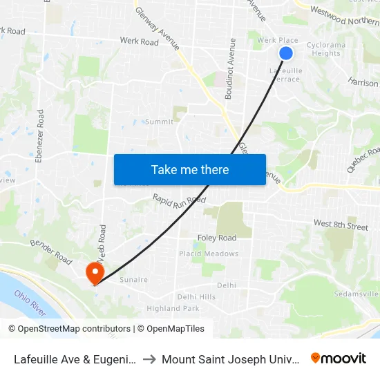 Lafeuille Ave & Eugenie Ln to Mount Saint Joseph University map