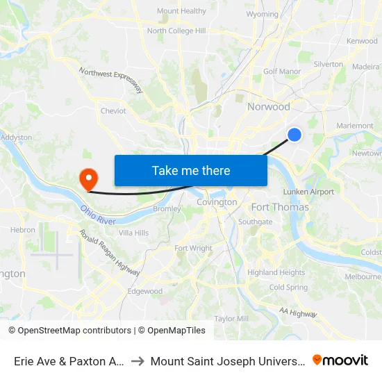 Erie Ave & Paxton Ave to Mount Saint Joseph University map