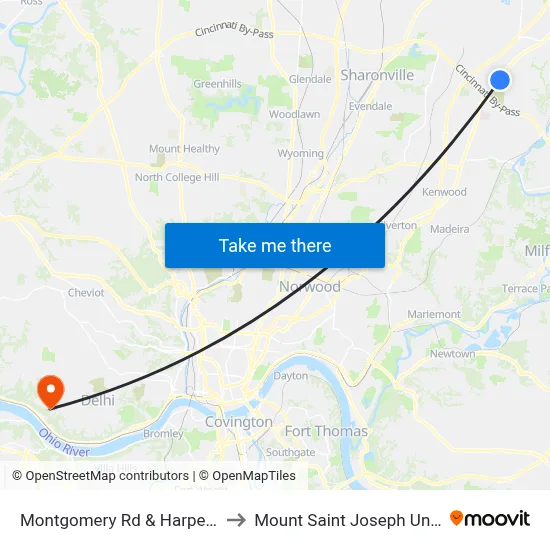 Montgomery Rd & Harpers Point to Mount Saint Joseph University map