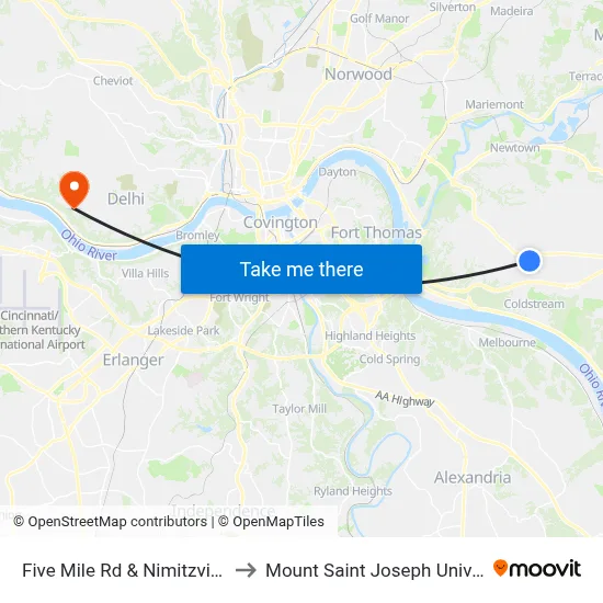 Five Mile Rd & Nimitzview Dr to Mount Saint Joseph University map