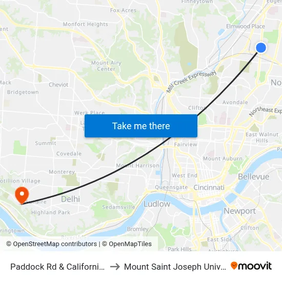 Paddock Rd & California Ave to Mount Saint Joseph University map