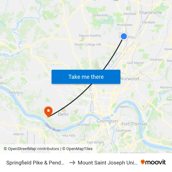 Springfield Pike & Pendery Ave to Mount Saint Joseph University map