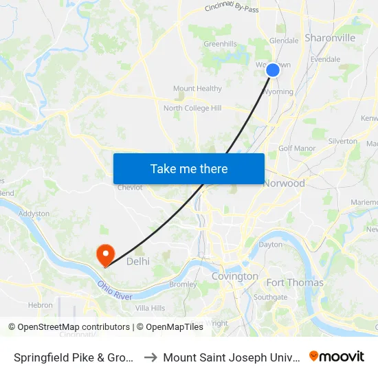 Springfield Pike & Grove Rd to Mount Saint Joseph University map