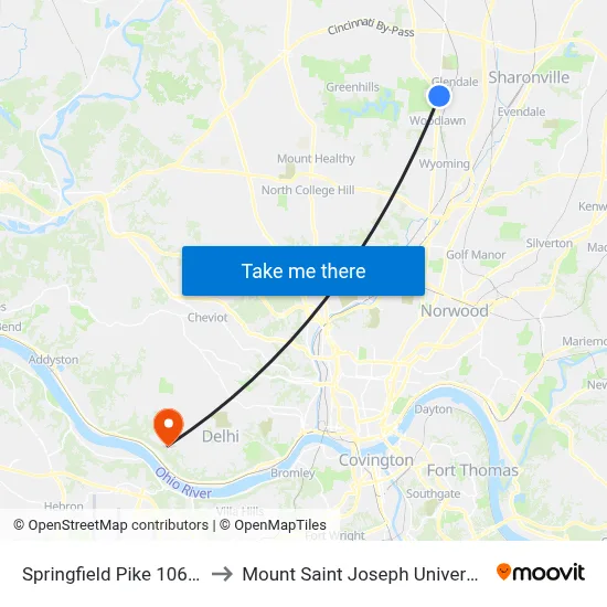 Springfield Pike 10623 to Mount Saint Joseph University map
