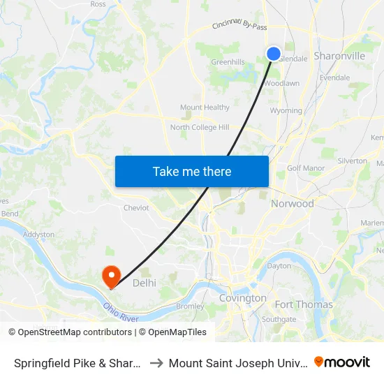 Springfield Pike & Sharon Rd to Mount Saint Joseph University map