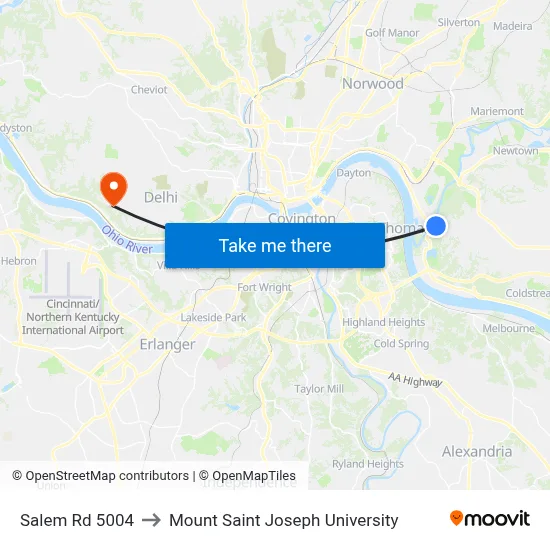 Salem Rd 5004 to Mount Saint Joseph University map
