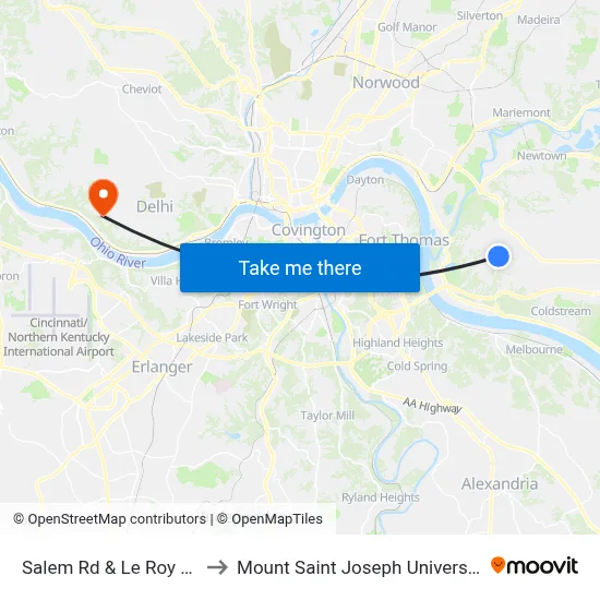 Salem Rd & Le Roy Rd to Mount Saint Joseph University map