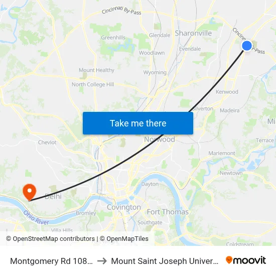 Montgomery Rd 10801 to Mount Saint Joseph University map