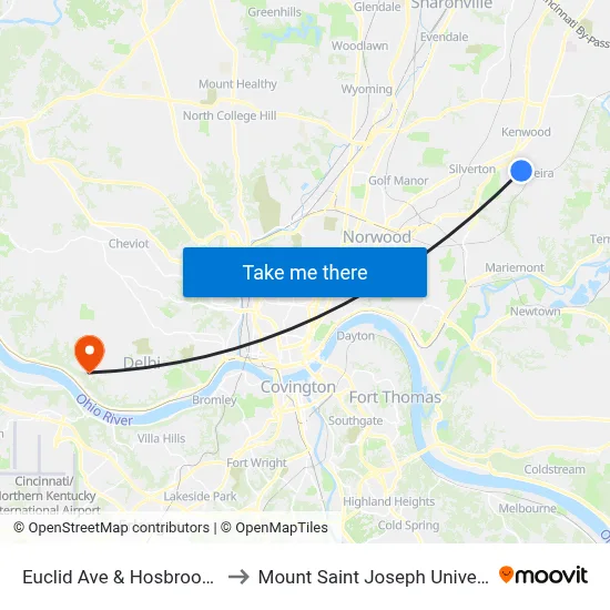 Euclid Ave & Hosbrook Rd to Mount Saint Joseph University map