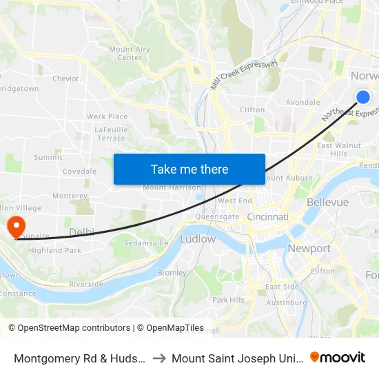 Montgomery Rd & Hudson Ave to Mount Saint Joseph University map