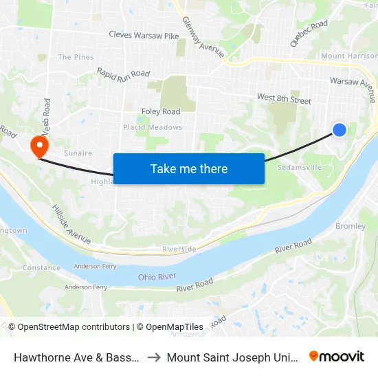 Hawthorne Ave & Bassett Rd to Mount Saint Joseph University map