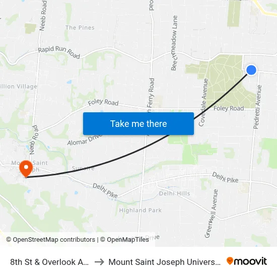 8th St & Overlook Ave to Mount Saint Joseph University map