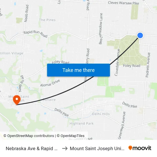 Nebraska Ave & Rapid Run Dr to Mount Saint Joseph University map