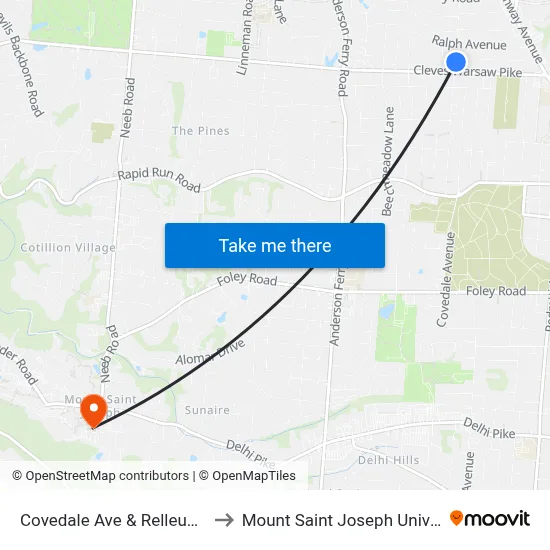 Covedale Ave & Relleum Ave to Mount Saint Joseph University map
