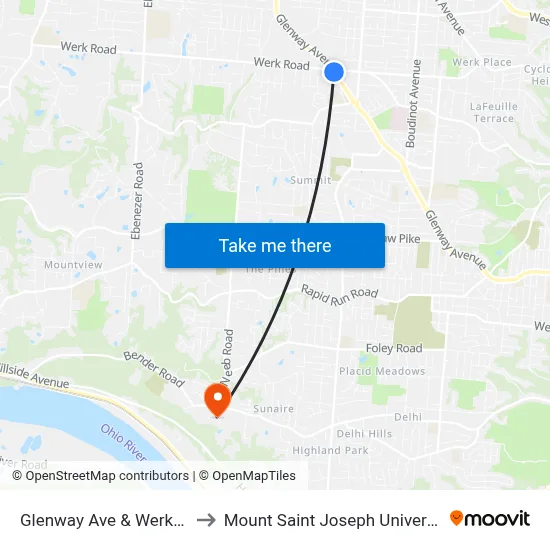Glenway Ave & Werk Rd to Mount Saint Joseph University map