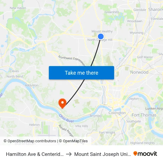 Hamilton Ave & Centeridge Ave to Mount Saint Joseph University map