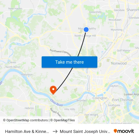 Hamilton Ave & Kinney Ave to Mount Saint Joseph University map