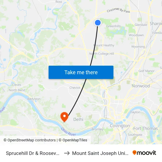 Sprucehill Dr & Roosevelt Ave to Mount Saint Joseph University map