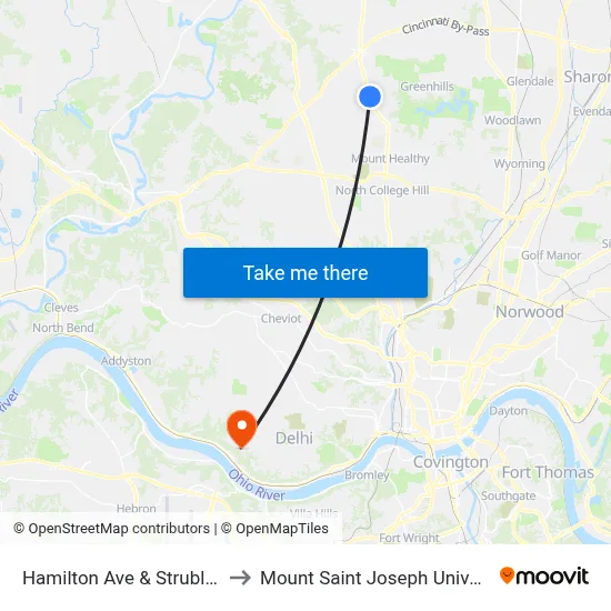 Hamilton Ave & Struble Rd to Mount Saint Joseph University map