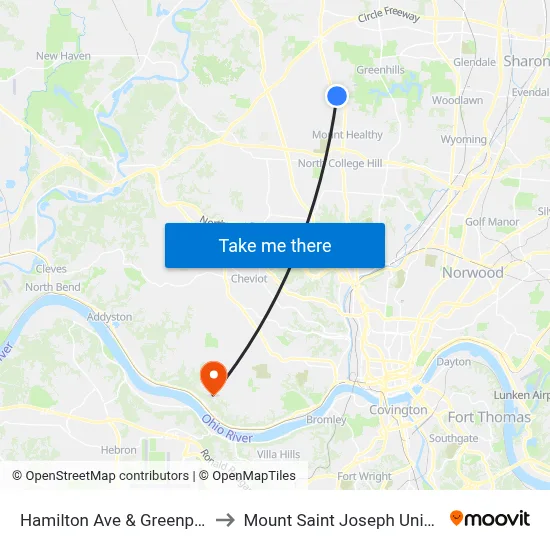 Hamilton Ave & Greenpine Dr to Mount Saint Joseph University map