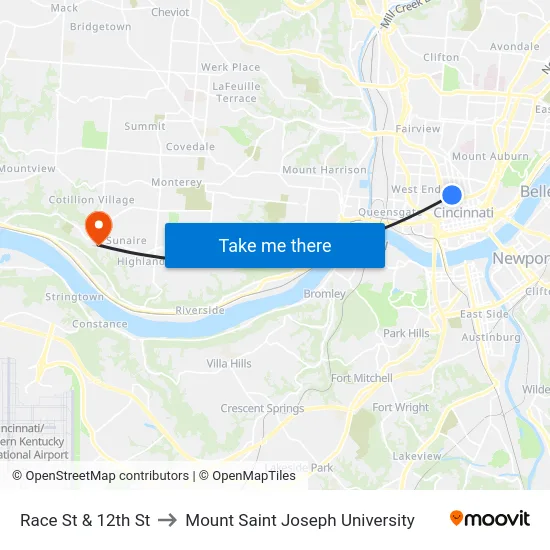 Race St & 12th St to Mount Saint Joseph University map