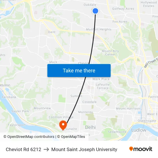 Cheviot Rd 6212 to Mount Saint Joseph University map