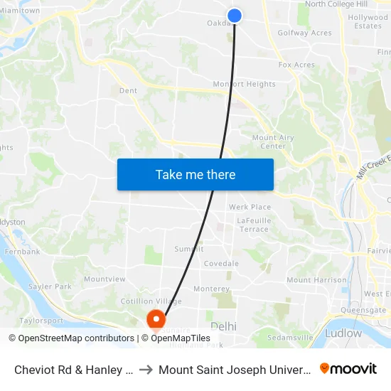 Cheviot Rd & Hanley Rd to Mount Saint Joseph University map