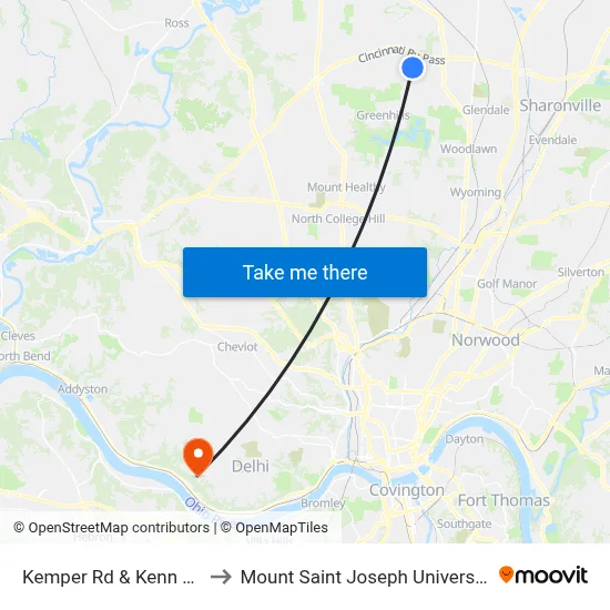 Kemper Rd & Kenn Rd to Mount Saint Joseph University map