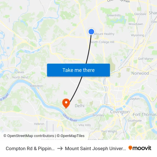 Compton Rd & Pippin Rd to Mount Saint Joseph University map