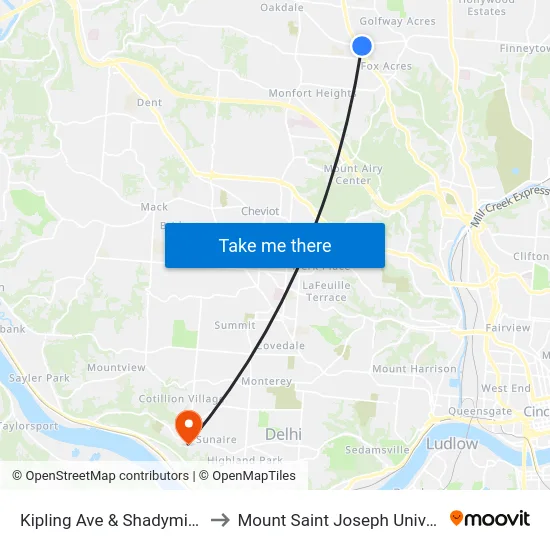 Kipling Ave & Shadymist Ln to Mount Saint Joseph University map