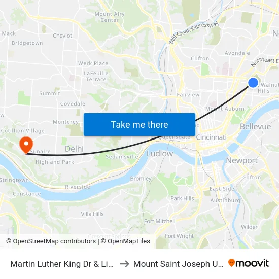 Martin Luther King Dr & Lincoln Ave to Mount Saint Joseph University map