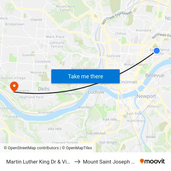 Martin Luther King Dr & Victory Pkwy to Mount Saint Joseph University map