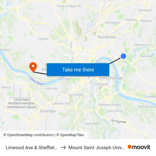 Linwood Ave & Sheffield Ave to Mount Saint Joseph University map