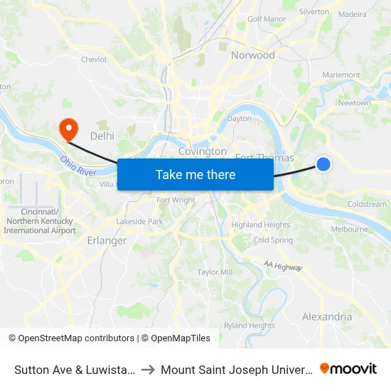 Sutton Ave & Luwista Ln to Mount Saint Joseph University map