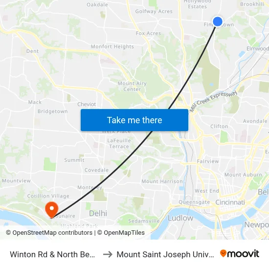 Winton Rd & North Bend Rd to Mount Saint Joseph University map