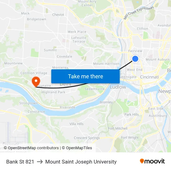 Bank St 821 to Mount Saint Joseph University map