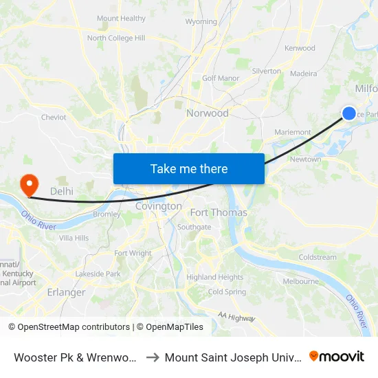 Wooster Pk & Wrenwood Ln to Mount Saint Joseph University map