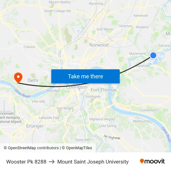 Wooster Pk 8288 to Mount Saint Joseph University map