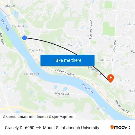 Gracely Dr 6950 to Mount Saint Joseph University map