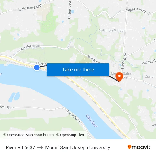 River Rd 5637 to Mount Saint Joseph University map
