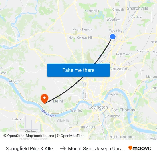 Springfield Pike & Allen Ave to Mount Saint Joseph University map