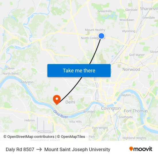 Daly Rd 8507 to Mount Saint Joseph University map