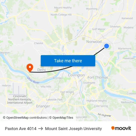 Paxton Ave 4014 to Mount Saint Joseph University map