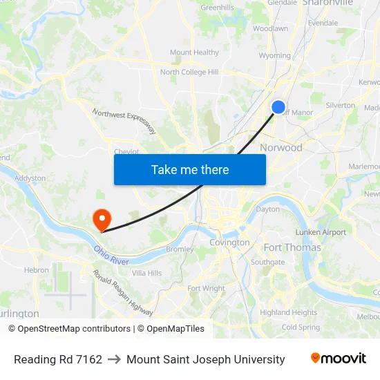 Reading Rd 7162 to Mount Saint Joseph University map